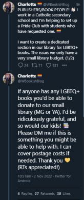 Help Charlotte get some LGBTQ+ books for her School Library